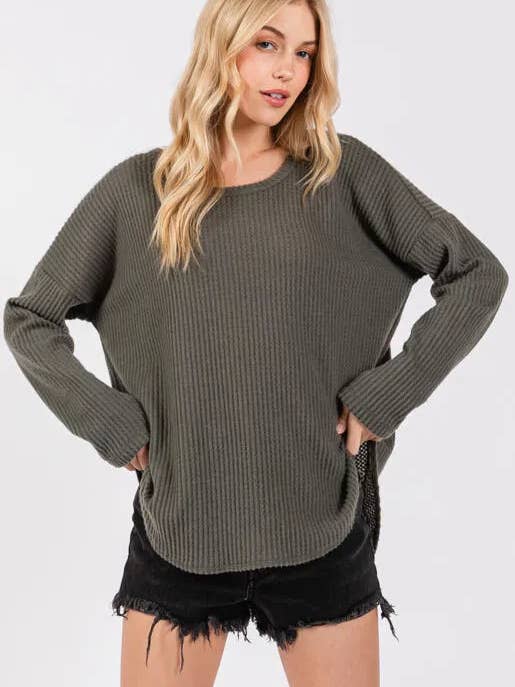 Haut à manches longues en maille gaufrée brossée - NT31309 pour la vente par Final Touch