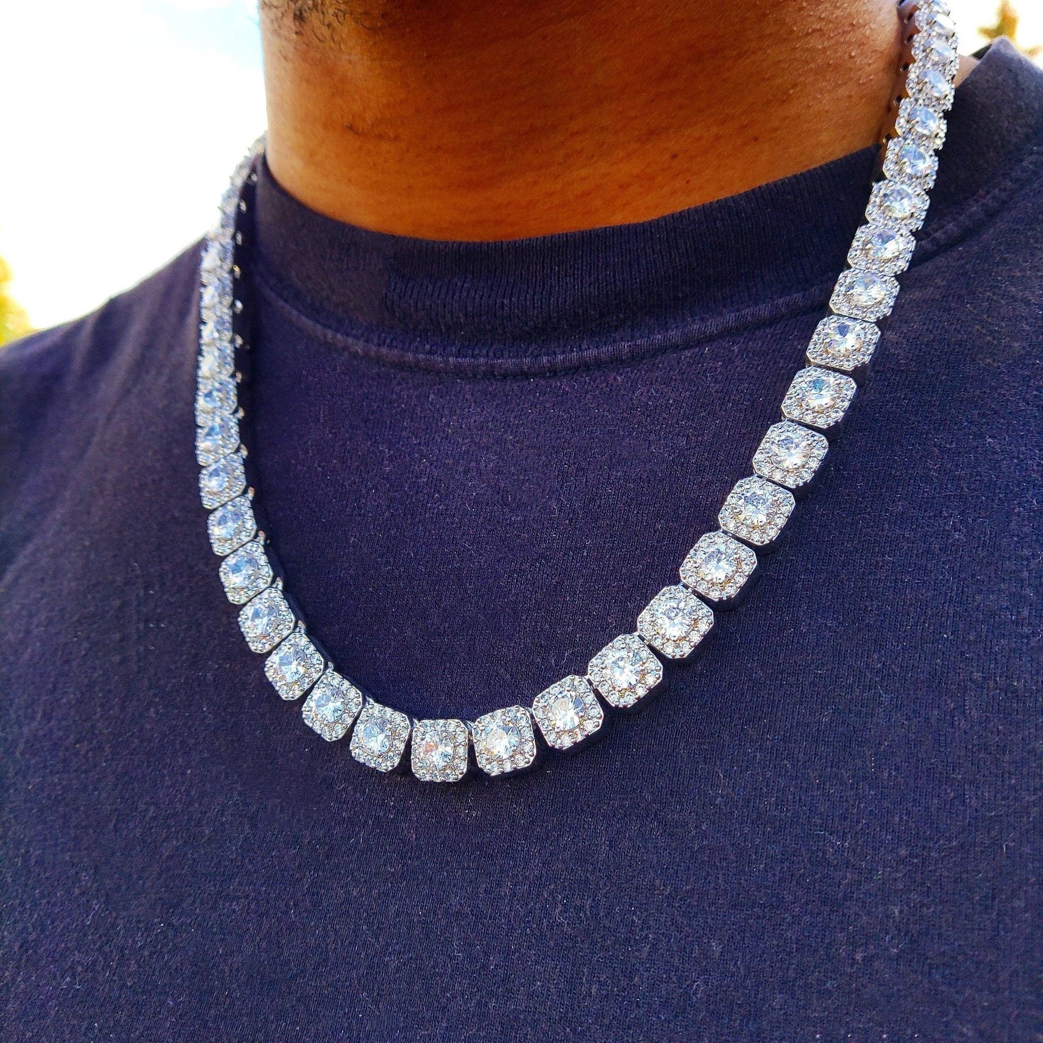 Drip Culture - Wholesale Link & Chain Necklace - 10mm 18k Gold Diamond Clustered Tennis Chain7