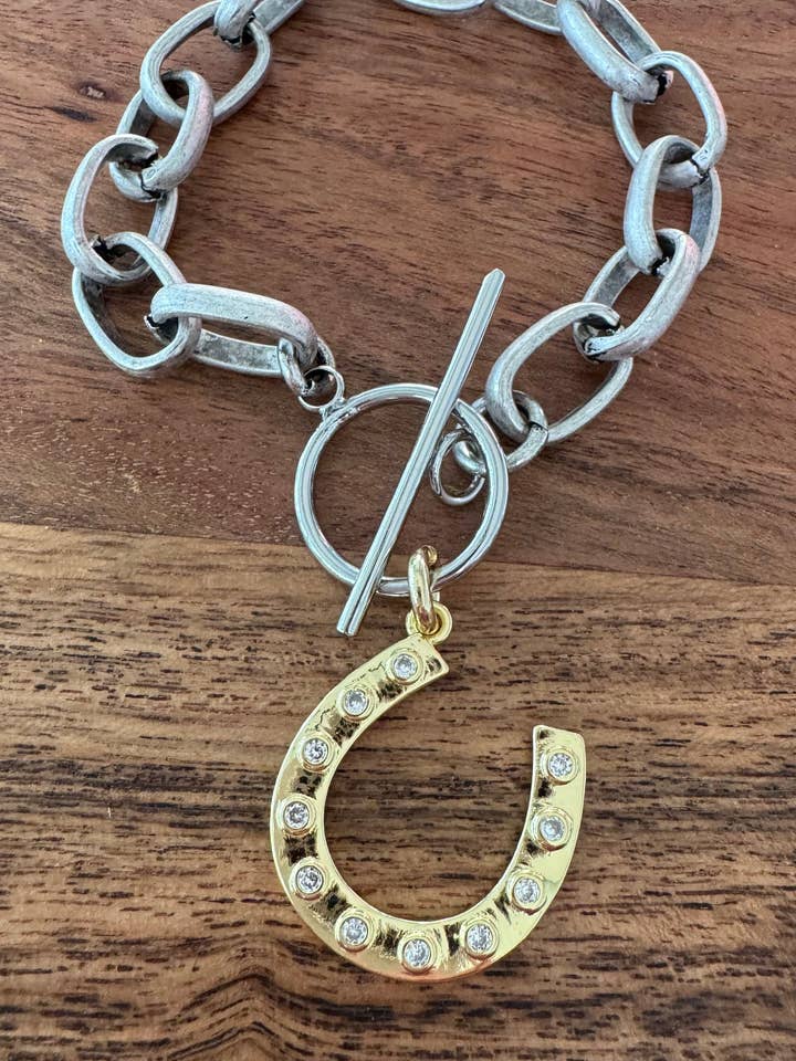 Mixed Metal Horseshoe Charm Bracelet for wholesale by Loulu Designs