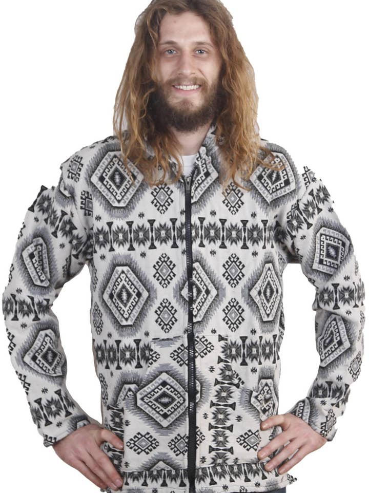 Woven Jacquard Zip-up Baja Style Hoodie for wholesale by Sunshine Joy