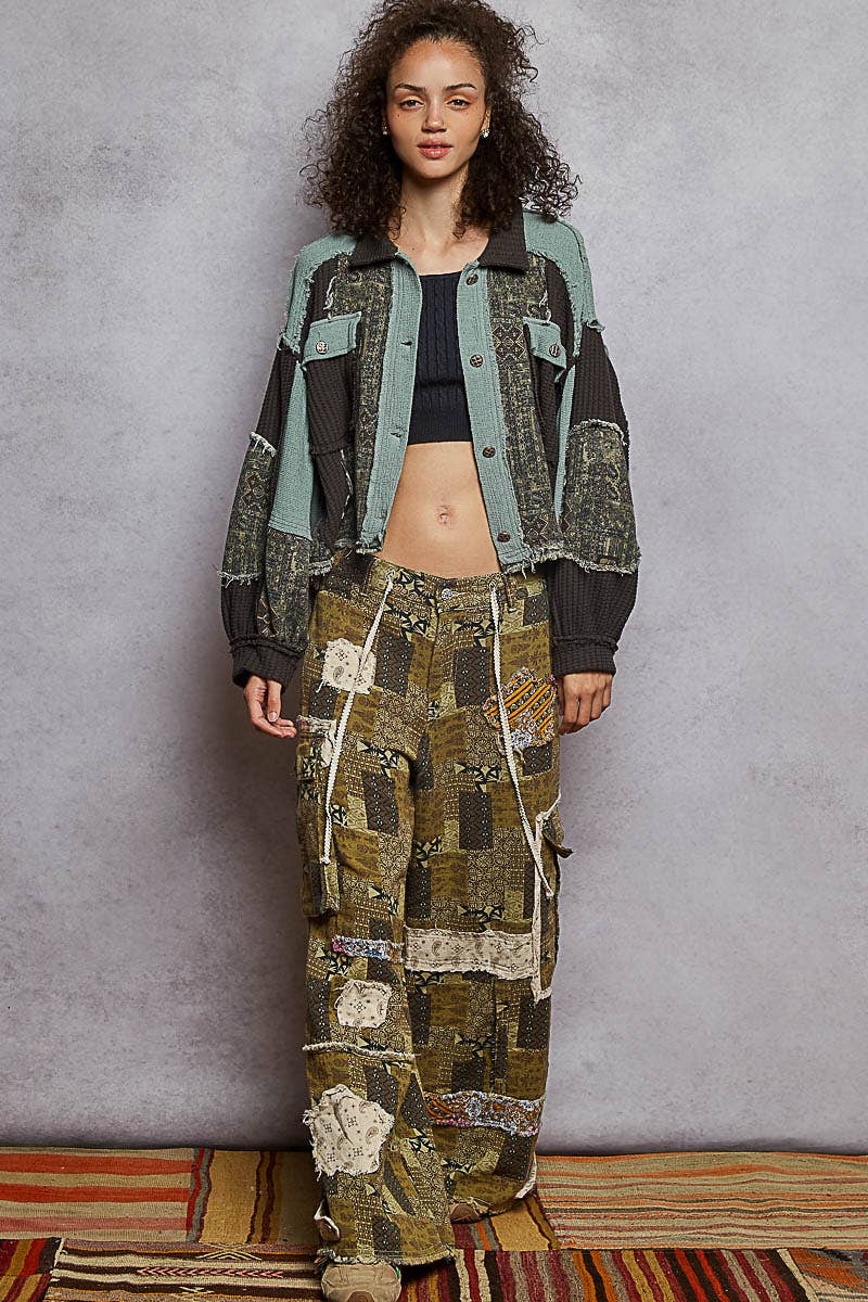 Pol Clothing - Wholesale Jacket - Women's - Balloon Sleeve Contrast Paisley Pattern Cropped Knit Jacket11