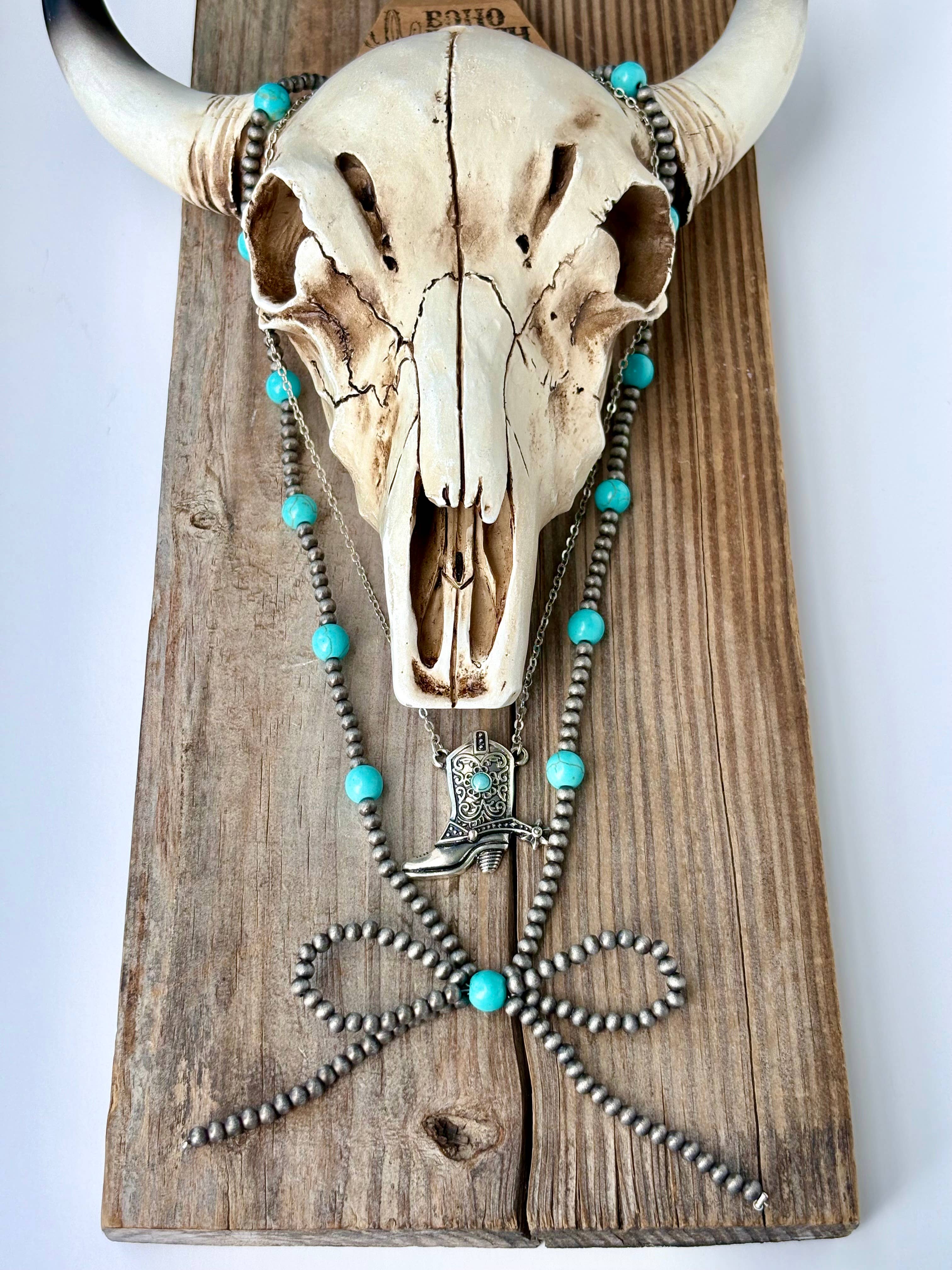 Boho Ranch Shop - Wholesale Pendant/Charm Necklace - 2 Layer Western Style Coquette Bow & Pendant Necklace0