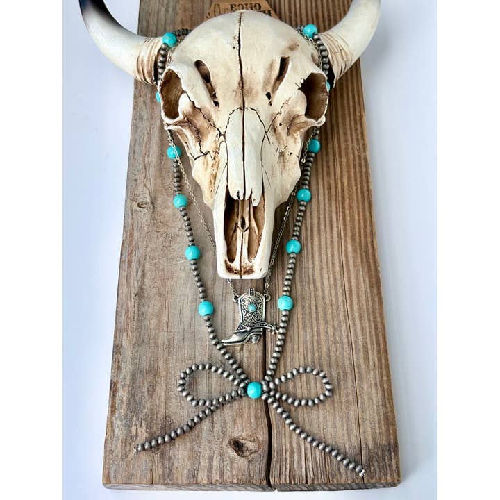 Boho Ranch Shop - Wholesale Pendant/Charm Necklace - 2 Layer Western Style Coquette Bow & Pendant Necklace