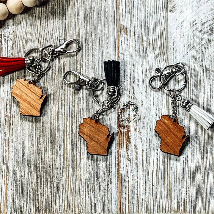 Llavero Wisconsin-Wood-State, color negro para venta al por mayor de Trumm & Co