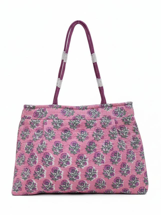 Pink Floral Cotton Shoulder Bag for wholesale by AMRANIS