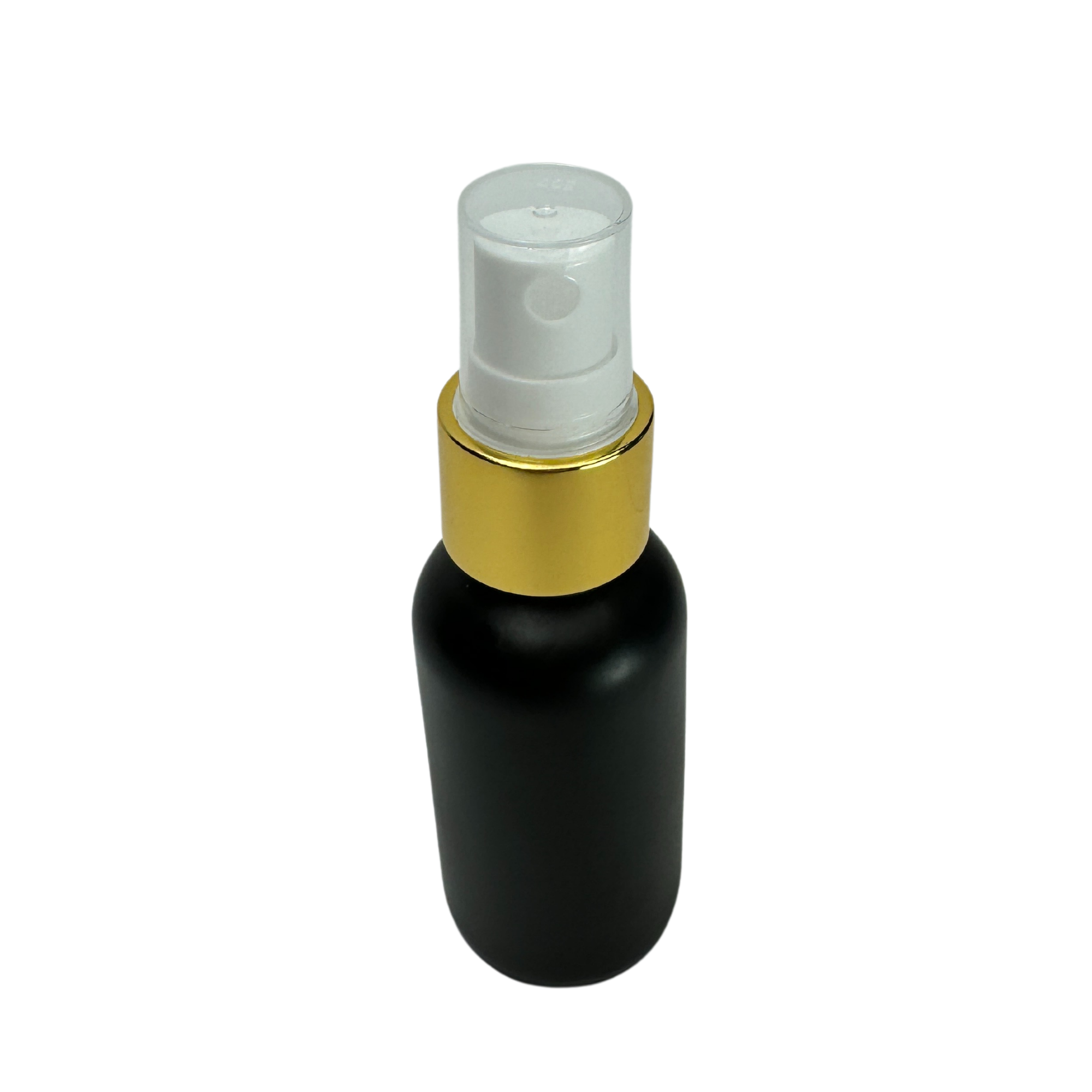 The Bottle Shoppe - Wholesale Essential Oil Holder - 1oz Black Matte Glass Bottle with Gold Fine Mist Sprayer1