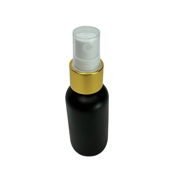 The Bottle Shoppe - Wholesale Essential Oil Holder - 1oz Black Matte Glass Bottle with Gold Fine Mist Sprayer1