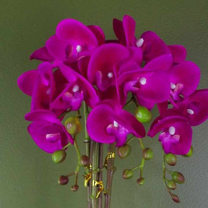 Leaf Design UK LTD - Wholesale Artificial Flowers - Artificial Orchid Large Dark Pink Silver 52cm Botanik