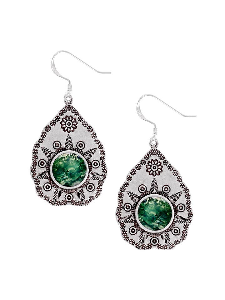 Moss Agate Vintage Drop Earrings - SF for wholesale by Zoey Simmons