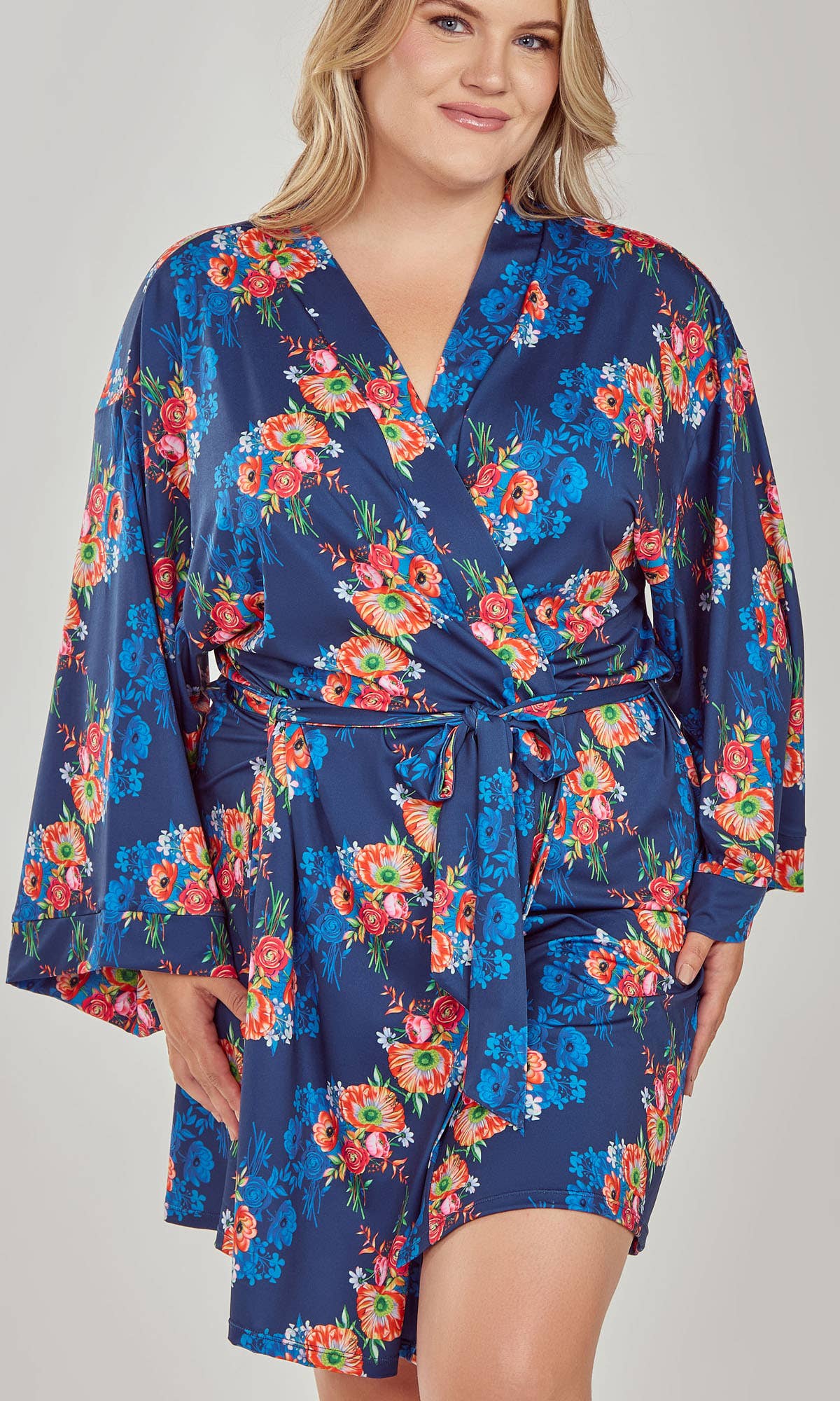 bleu Peignoir à nouer imprimé Elsia avec liens intérieurs en vente sur Faire10