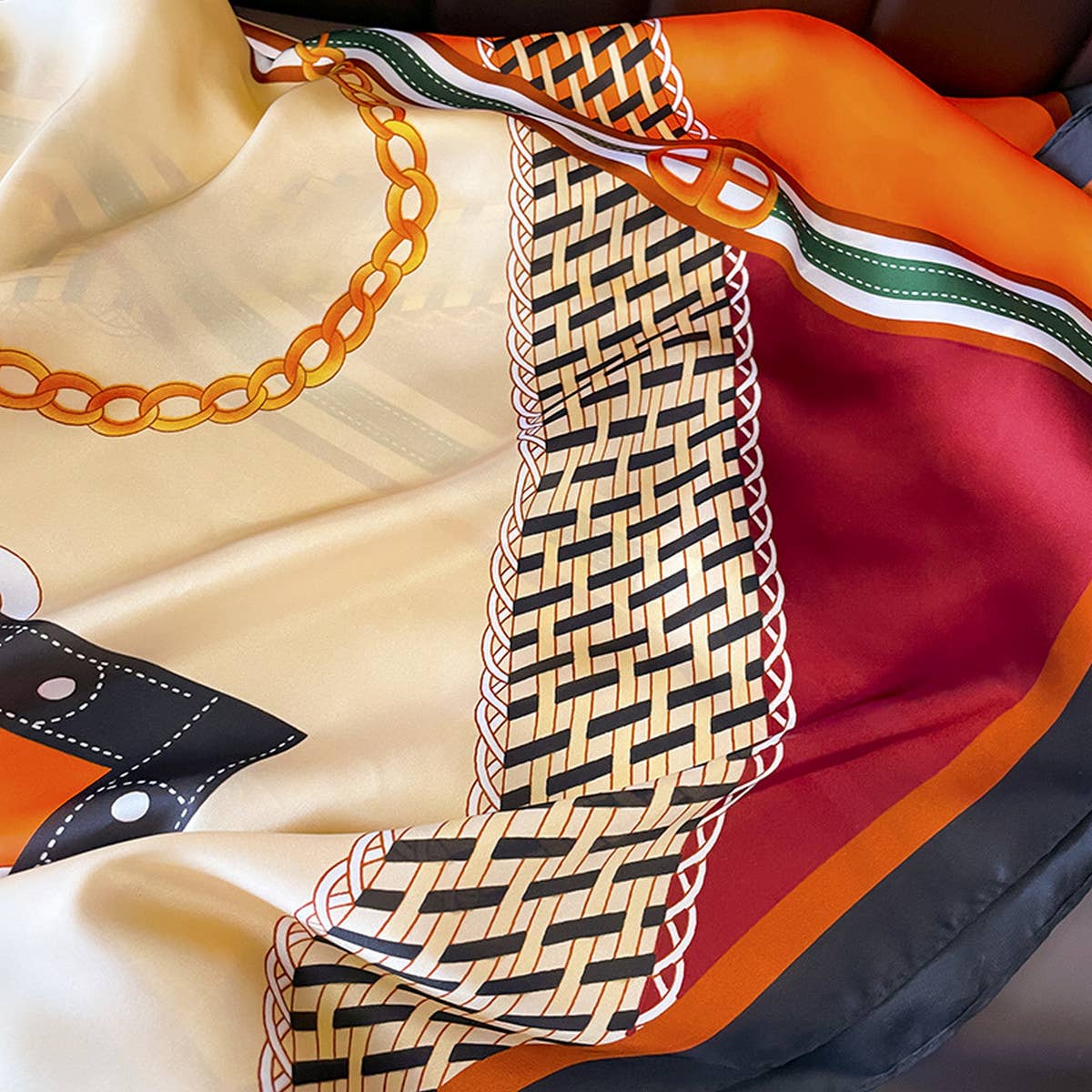 Orange French Style Long Satin Scarf for Fall Layering_CWASC0533 for wholesale on Faire4