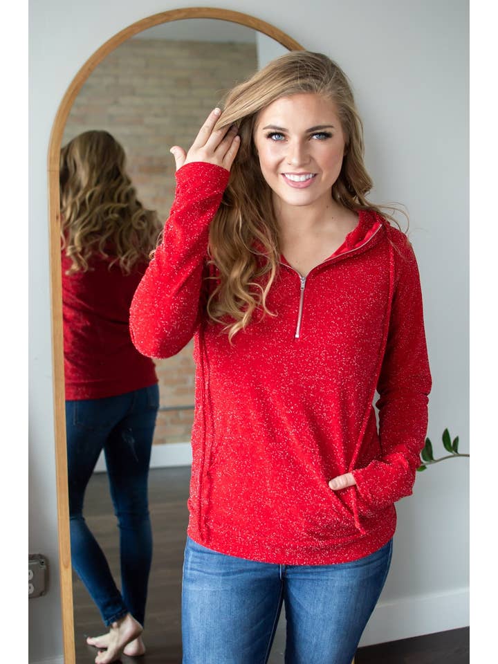 Rogue Society Apparel®️ – Großhandel Hoodie – Damen – Shimmer Halfzip Pullover | Rot1