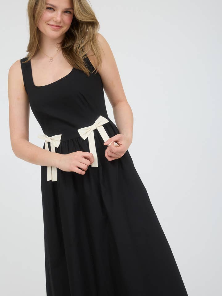 Blu Pepper - Wholesale Dress - Women's - BOW DETAIL SLEEVELESS A-LINE MIDI DRESS