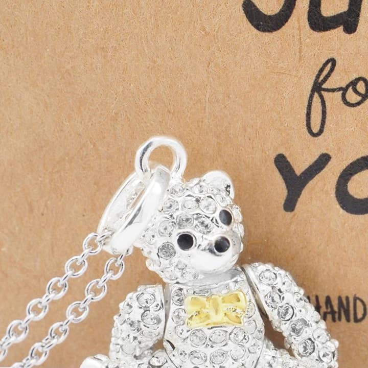 Quan Jewelry - Wholesale Pendant/Charm Necklace - Vada Teddy Bear Pendant Necklace with Inspirational Greeting Card