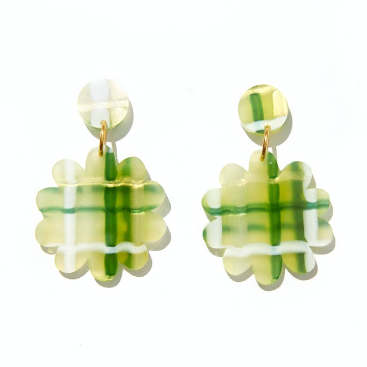 Boucles d'oreilles Blossom//Green Plaid pour la vente par Emeldo