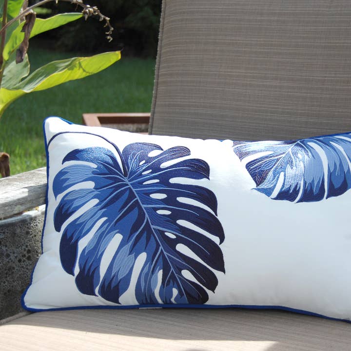 Rightside Design - Wholesale Lumbar Pillow - Blue Monstera Indoor/Outdoor Throw Pillow2
