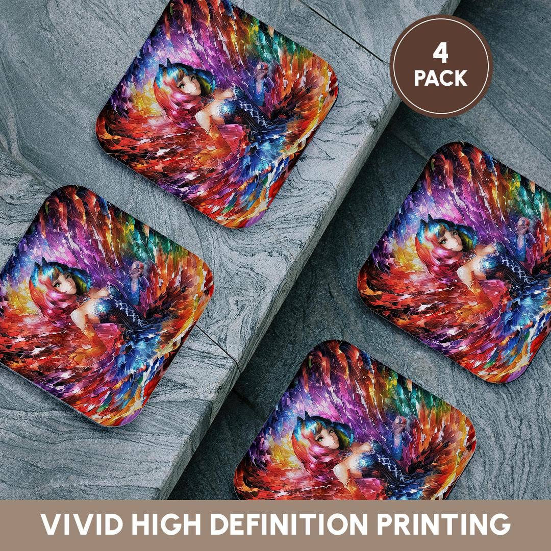 3dRose - Wholesale Coasters - 3dRose, Cat Woman. Cute cat girl in the vortex of colors. Funny awesome gift, Coaster12