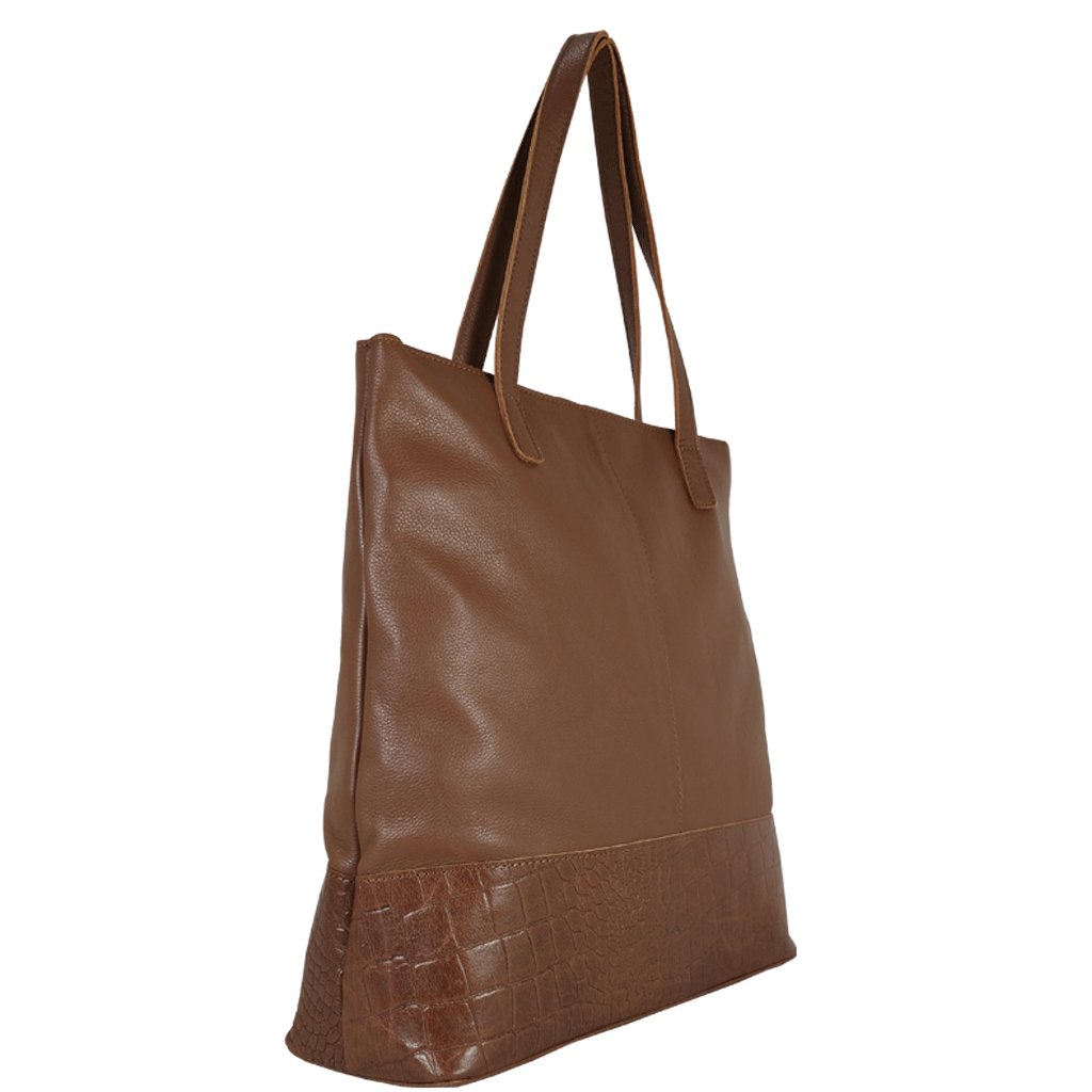 Assots London – wholesale Bärkasse - Dam – 'SIENNA' Tan Croc + Pebble Grain Ofodrad läder Tote väska7