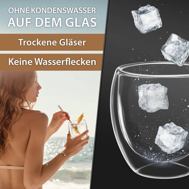 Biomatea - Wholesale Cocktail/Liquor Glass - 4x 250ml double-walled latte macchiato, tea glasses with floating effect3