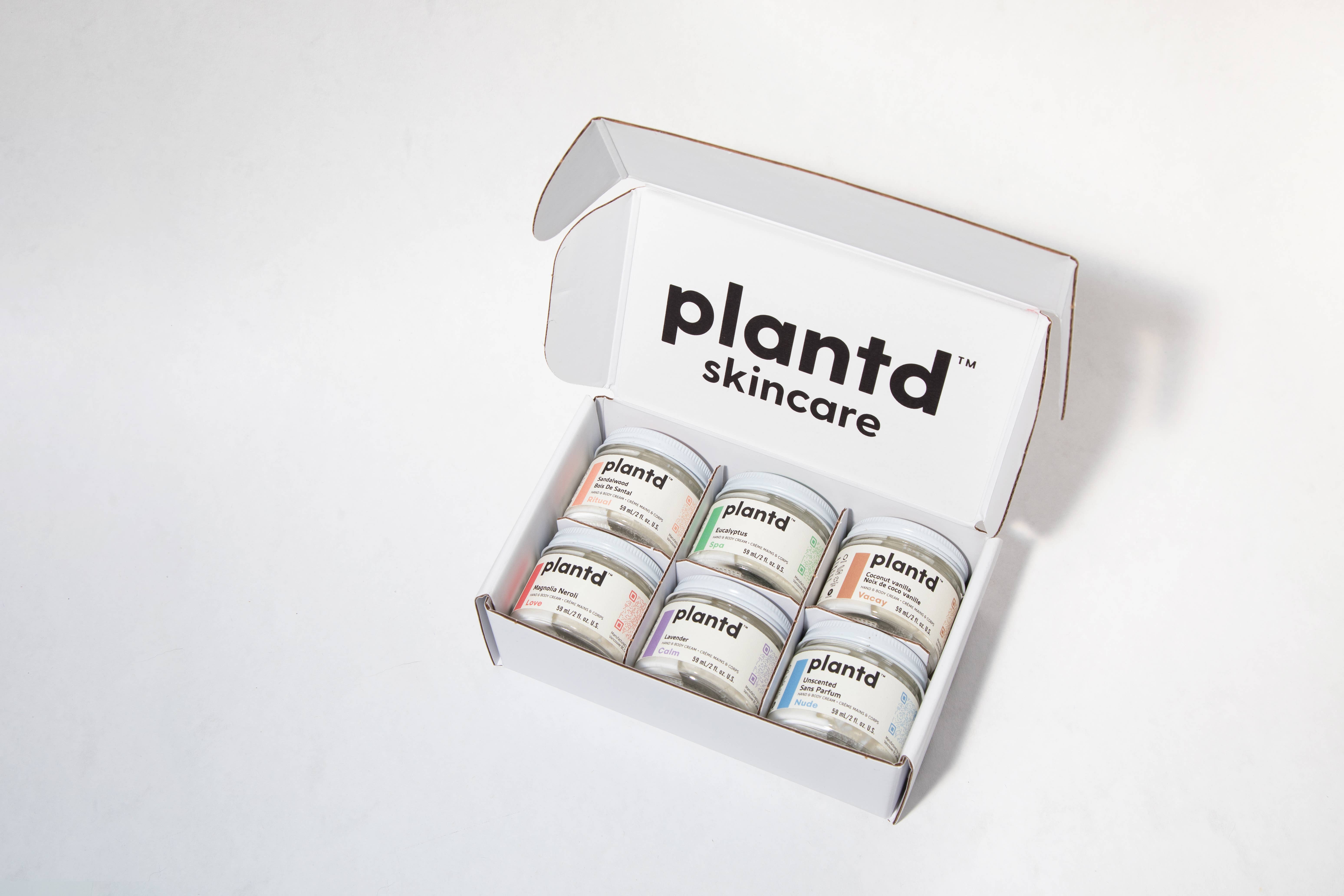Plantd Skincare - Wholesale Bath & Body Set - hand & body cream - set of 6 minis (reusable mini 2 oz)