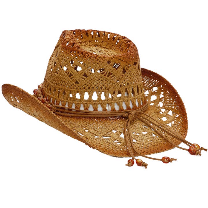 Cap Zone - Wholesale Cowboy Hat - Women's - Beaded Crochet Crushable Straw Cowboy Hat17