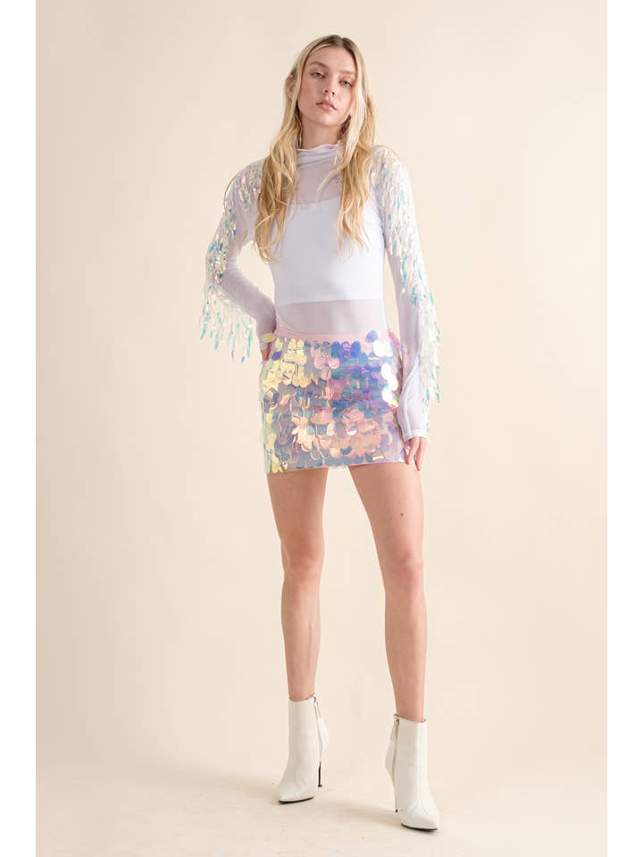 32927S - Iridescent Disc Sequin Mini Skirt for wholesale on Faire4