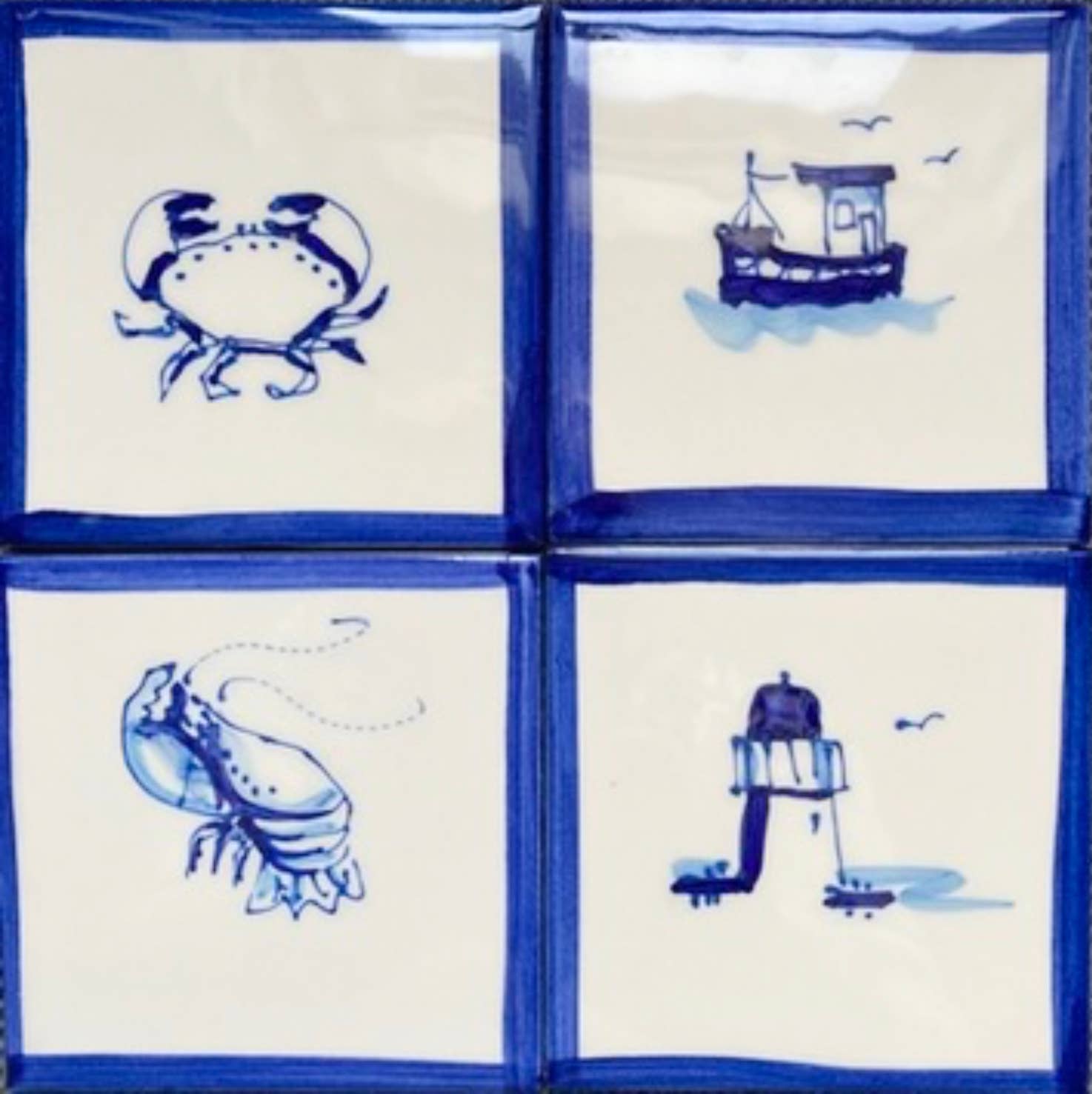 Elspeth Gardner Ceramics - Wholesale Wall Tile - Hand painted delftstyle ceramic tile Lighthouse in 2 sizes7