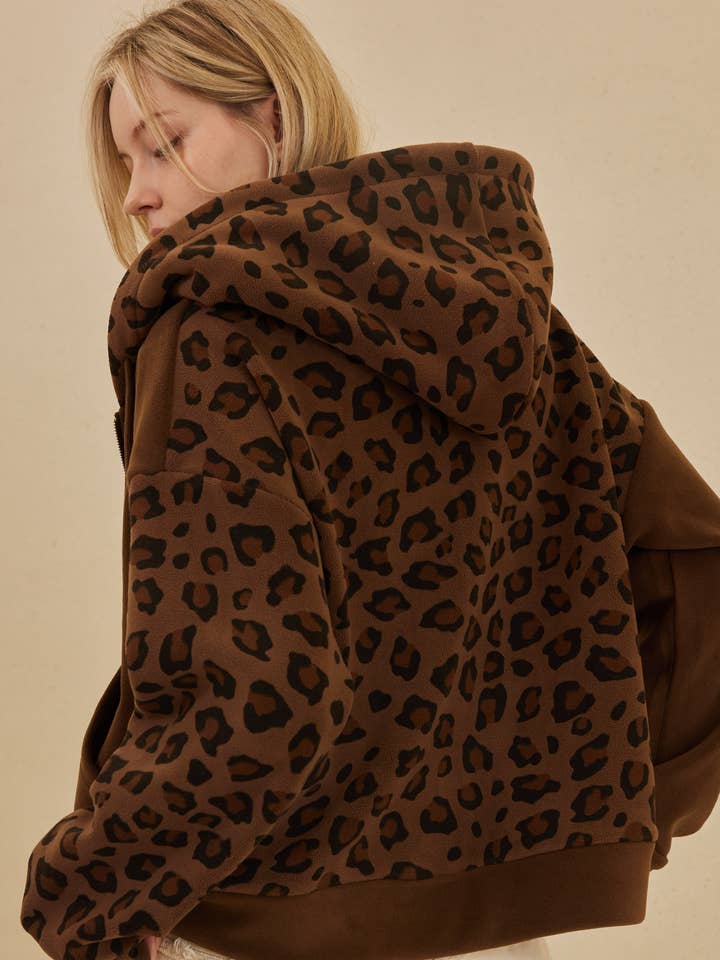 Mello. - Vente Sweat à capuche – femme - Sweat-shirt zippé à capuche avec imprimé léopard3