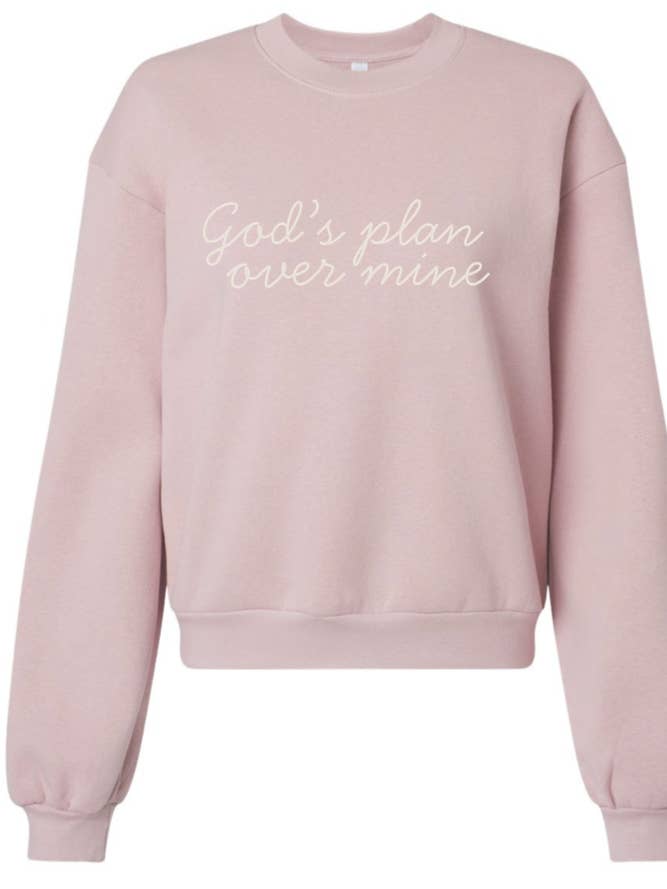 God's Plan Over Mine Embroidered Christian Crewneck for wholesale by The Inspiration Haven