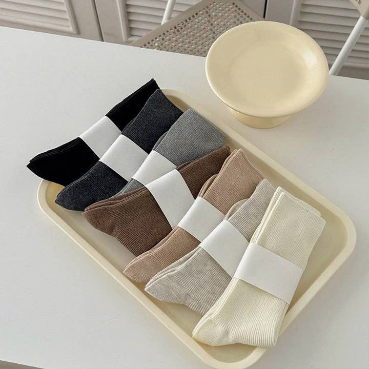 Dipped Shop - Wholesale Socks - Women's - Solid Color Ribbed Simple Socks DP25A4537