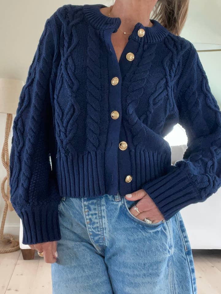 Pink Pineapple - Wholesale Cardigan - Women's - The Celine Crop Cable Cardigan FOUR 
 colors2