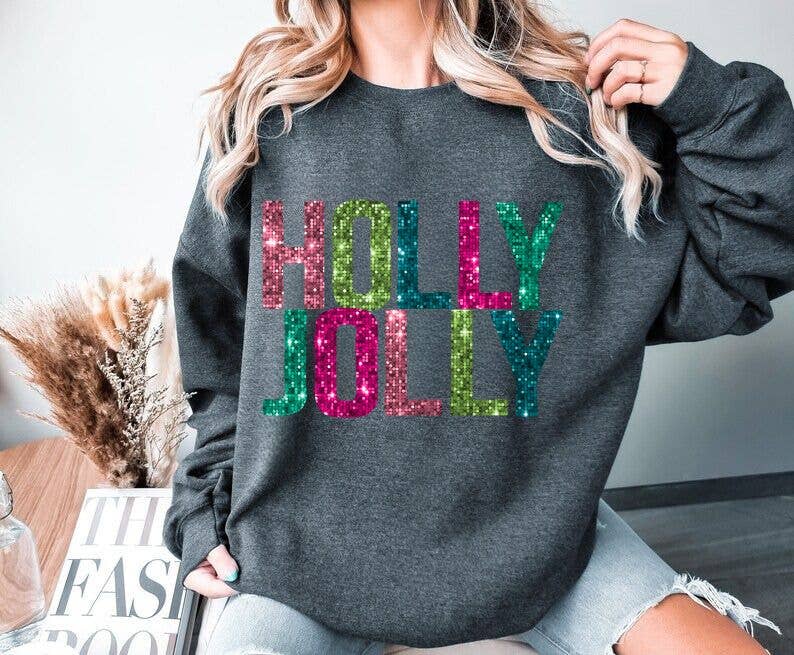 Nu Kustomz LLC - – Großhandel Sweatshirt mit Grafikdruck – Damen – *HOLLY JOLLY* WEIHNACHTS-SWEATSHIRT MIT RUNDHALSAUSSCHNITT*  4