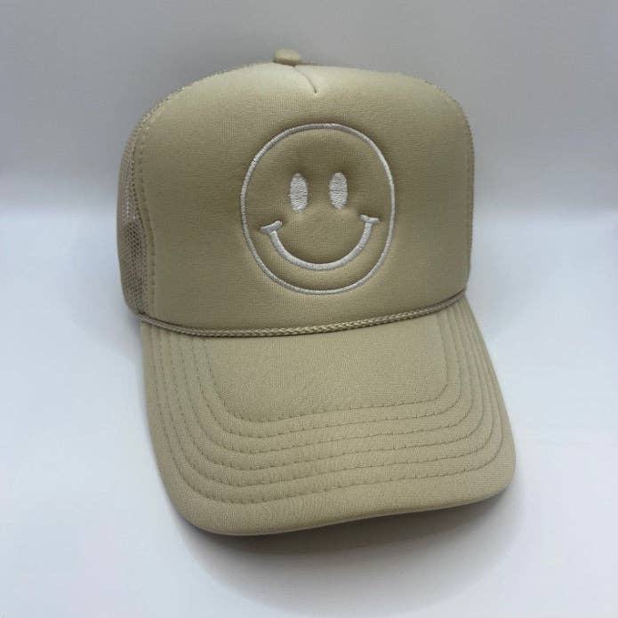 Happy Face Trucker Hat | Khaki/White for wholesale by Happi Style