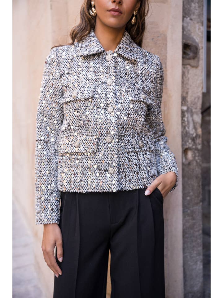 Attentif Paris - Wholesale Jacket – Women's - Silver sequin cropped jacket3