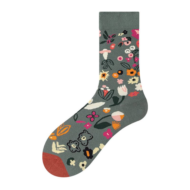 Tourtiwi - Vente Chaussettes – unisexe - Chaussettes vintage à plantes florales, chaussettes en coton, chaussettes longues3