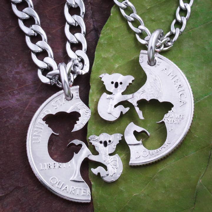 Koala Bjørne Halskæder, BFF eller Par Halskæder, Håndskåret Mønt for engroshandel hos NameCoins