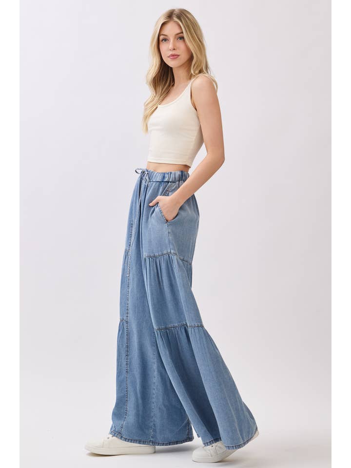 DENIM Chambray Mineral Washed Wide Leg Pants for wholesale on Faire2