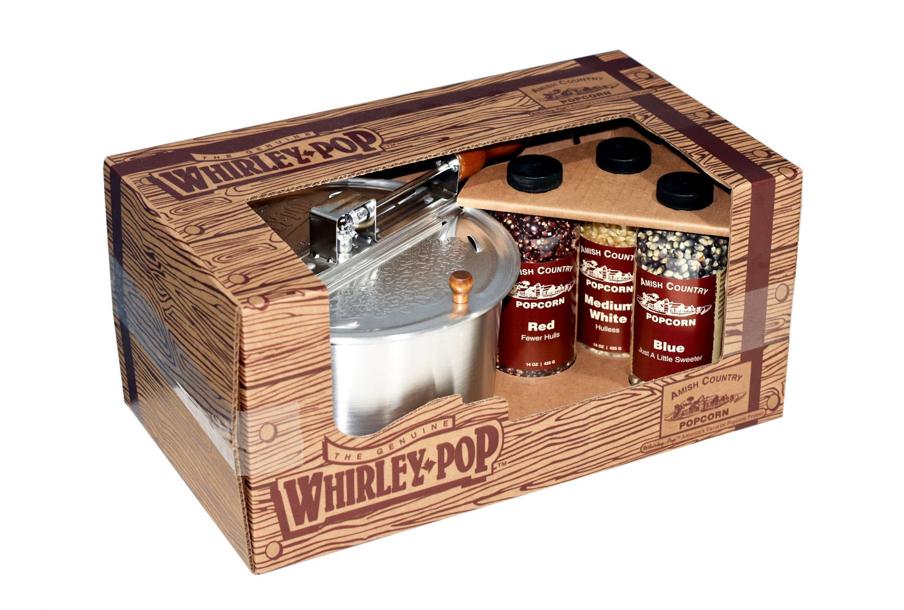 Amish Country Popcorn - Wholesale Popcorn - Whirley Pop Gift Set w/ 14oz Bottles of Popcorn1