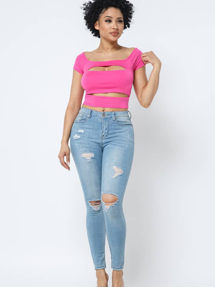 Dark Coral Front Cut Outs Off Shoulder Top for wholesale on Faire4