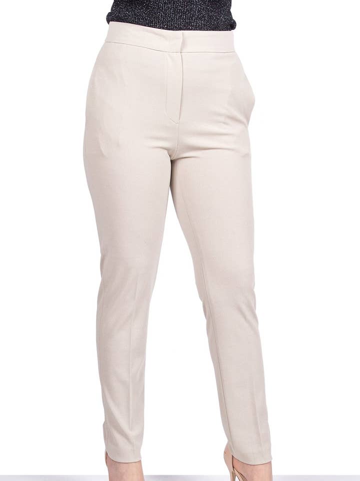 Lige ben højtaljede crepebukser - Beige - Dior 518 for engroshandel hos FEDERICA ERRE