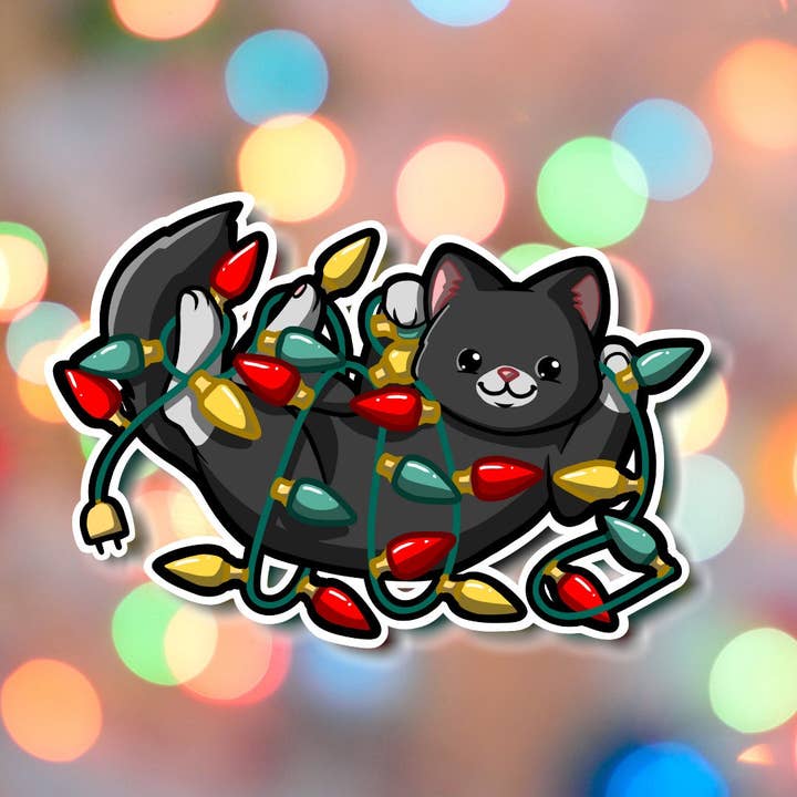 Sticker met Kitty in kerstverlichting voor wholesale door Mega Kawaii Cuties