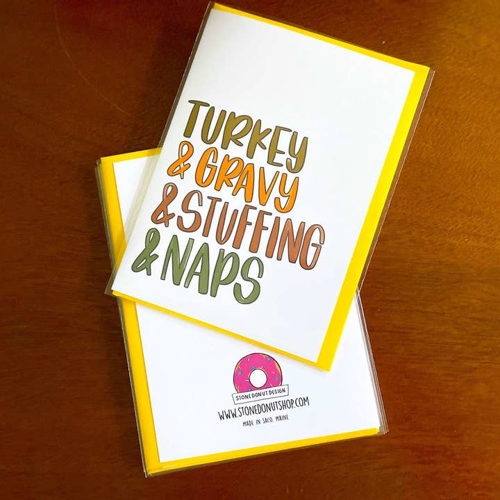 Sjovt Thanksgiving-kort - Kalkun Sovs Fyld Lure af StoneDonut Design for engroshandel hos Stone Donut Design, LLC