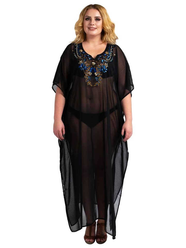 Damen langer Kaftan Strandkaftan Kleid, 3 Farben S-3XL, 141 für den Großhandel von Miss Lavish London