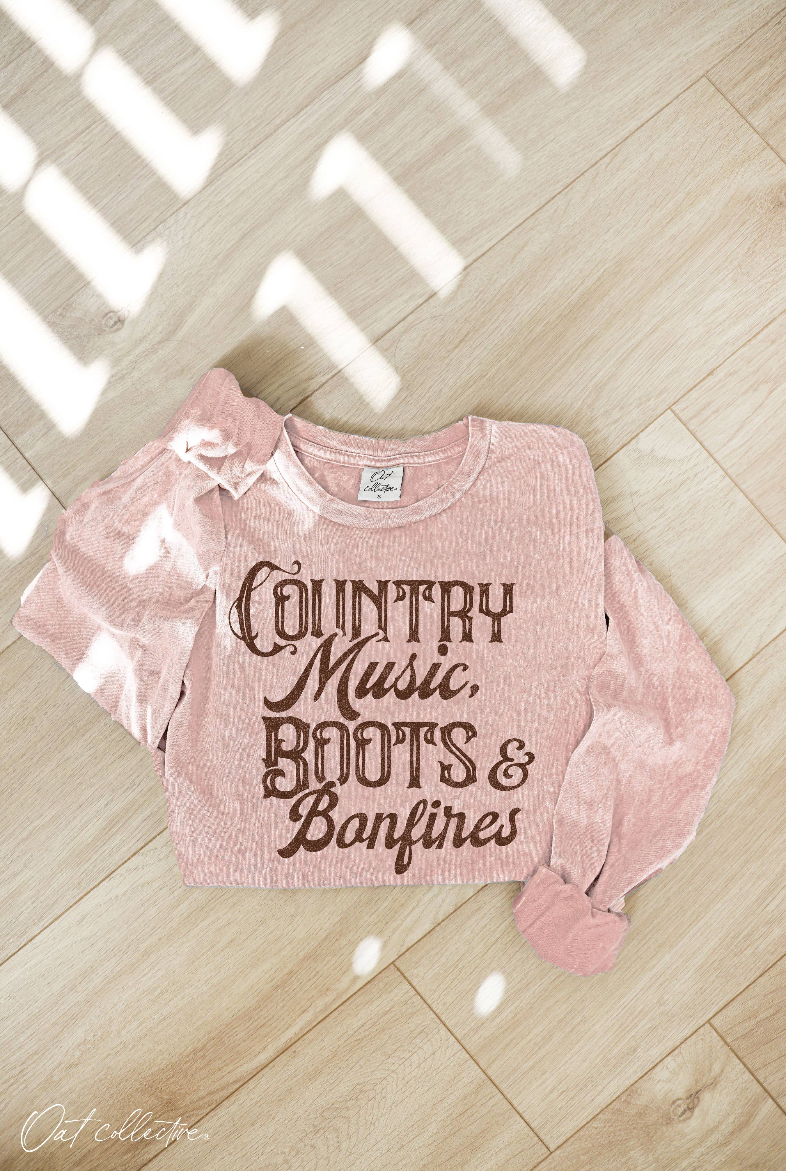 OAT COLLECTIVE - Wholesale Screen Printed T-Shirt - Women's - COUNTRY MUSIC  Mineral Washed Long Sleeve Graphic3