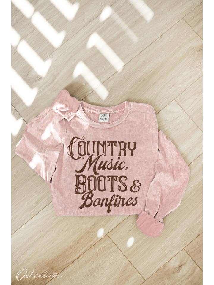 OAT COLLECTIVE - Wholesale Screen Printed T-Shirt - Women's - COUNTRY MUSIC Mineral Washed Long Sleeve Graphic3