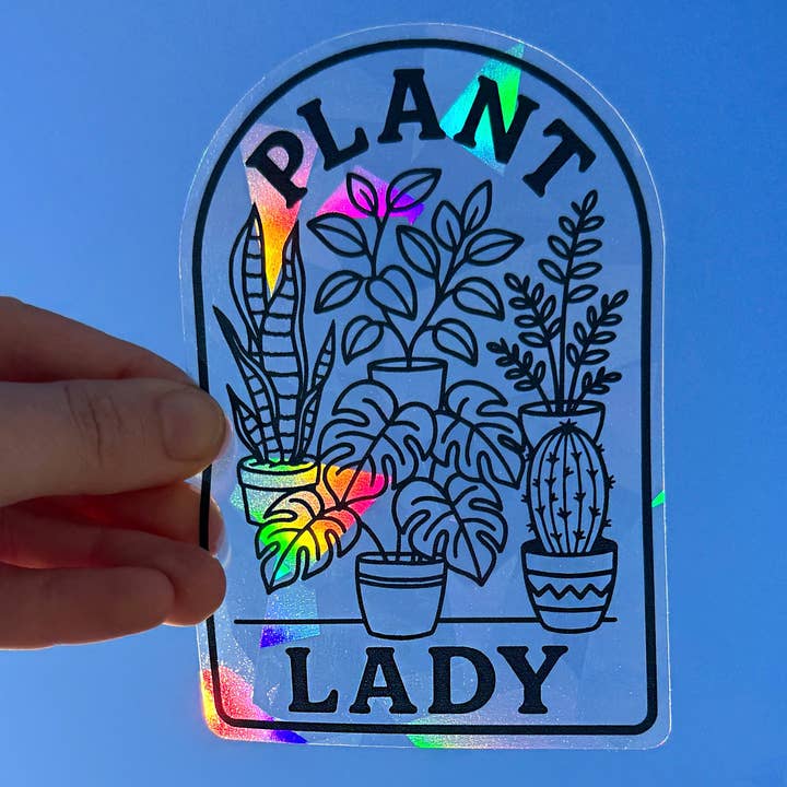 Plant Lady Suncatcher, Houseplant Lover Window Decal for wholesale by Art by Sharell