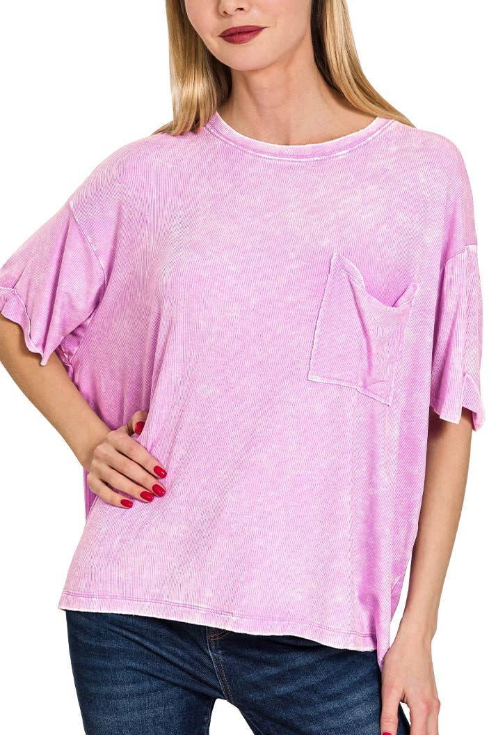 Vanilla Monkey - Vente Haut en maille – femme - Top côtelé à manches courtes et col rond délavé25