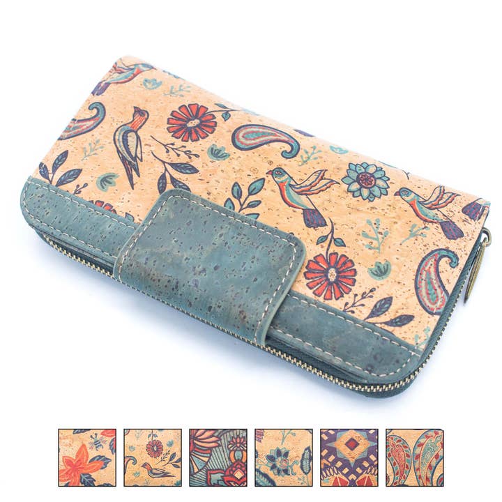 Turquoise Color cork bifold Ladies Pattern Cork Wallet BAG-2 for wholesale by Meninas Bonitas Cork