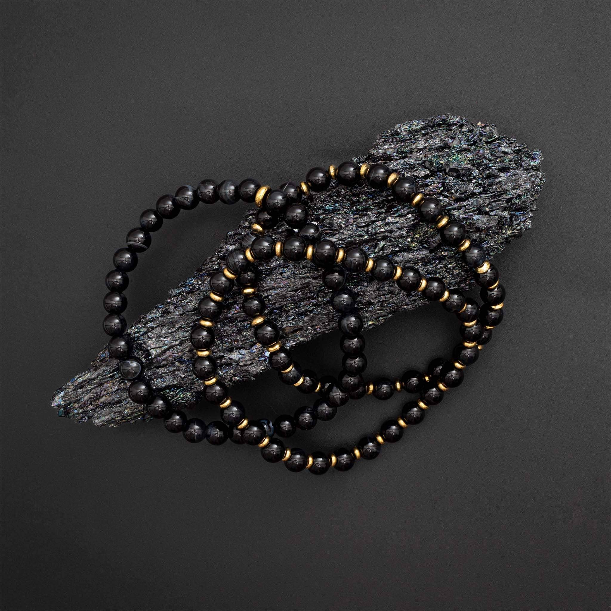 Or Bracelet pour homme en acier inoxydable plaqué or 18K PVD avec perles d'agate en vente sur Faire4