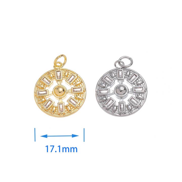 Jewel Pledge - Wholesale Individual Charm/Pendant - Gold/Silver Plated Geometric Sun Burst Medallion CPG-CPS14224